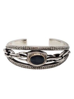 Michael Dawkins Sterling Silver Cat's Eye Two-Tone Cable Cuff Bracelet #24594